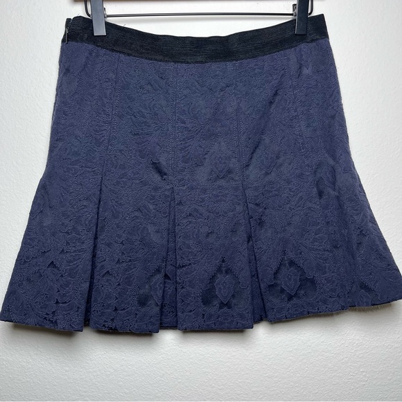 Rebecca Taylor Women Skirt 6 Navy Blue Jacquard‎ Pleated Preppy Grubnge Goth - Picture 1 of 9